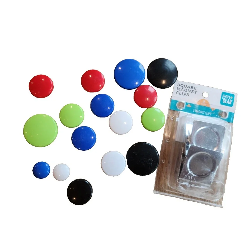 Strong Fridge Magnets Retro Pattern Color Squares Rounds & 9 Clips